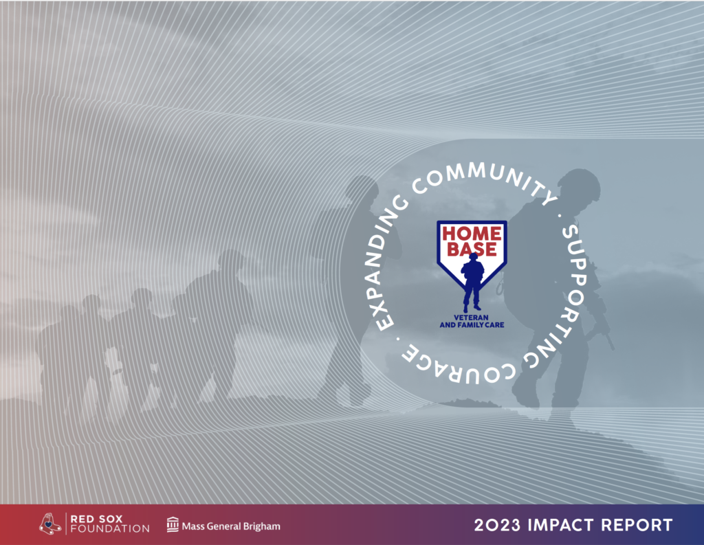 Cover– Home Base Impact Report 2023–faded image of silhouetted active duty military with rippling lines that represent rippling effects of active duty throughout each members lives