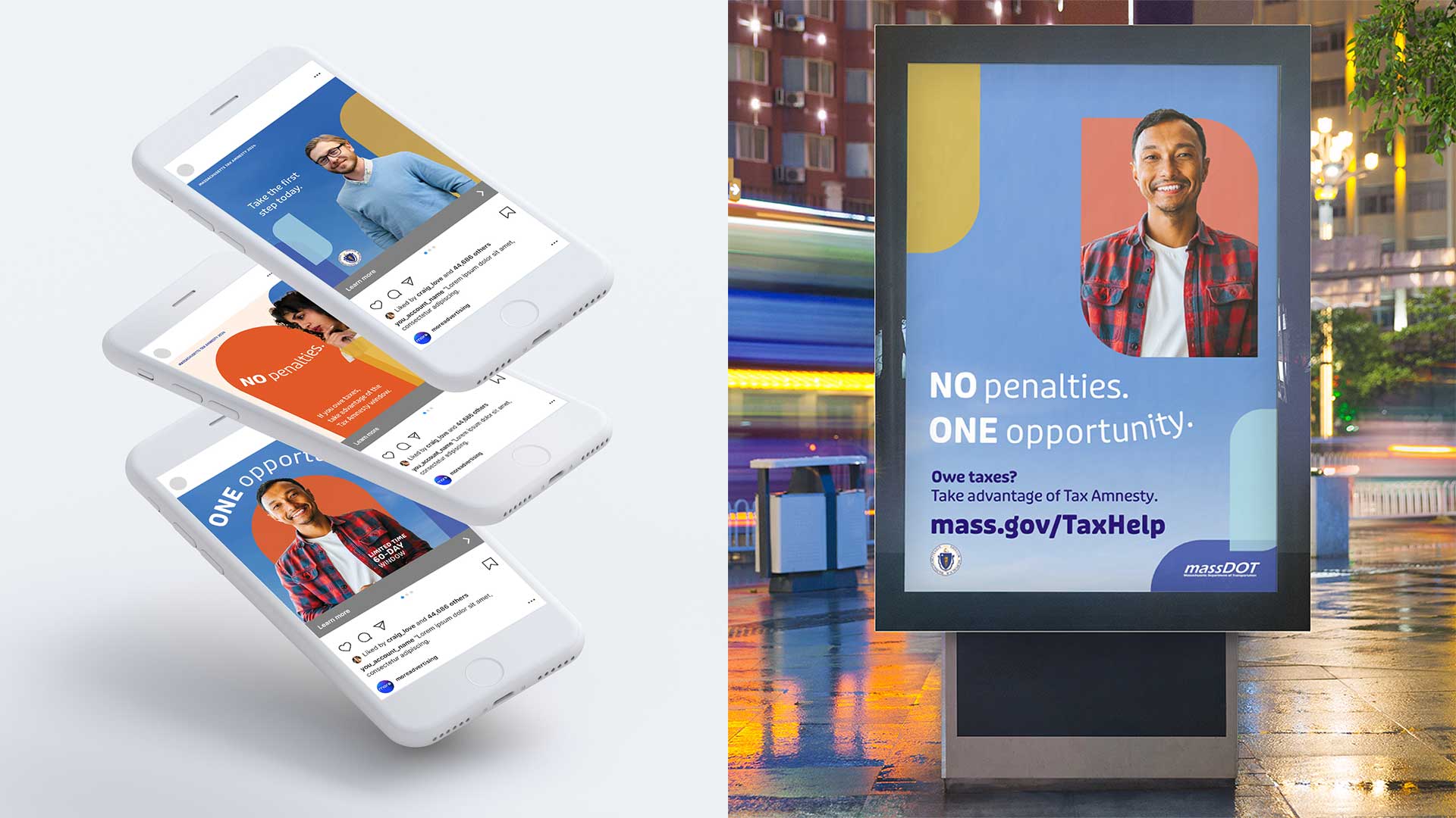 Campaign images displayed on phone and bus shelter