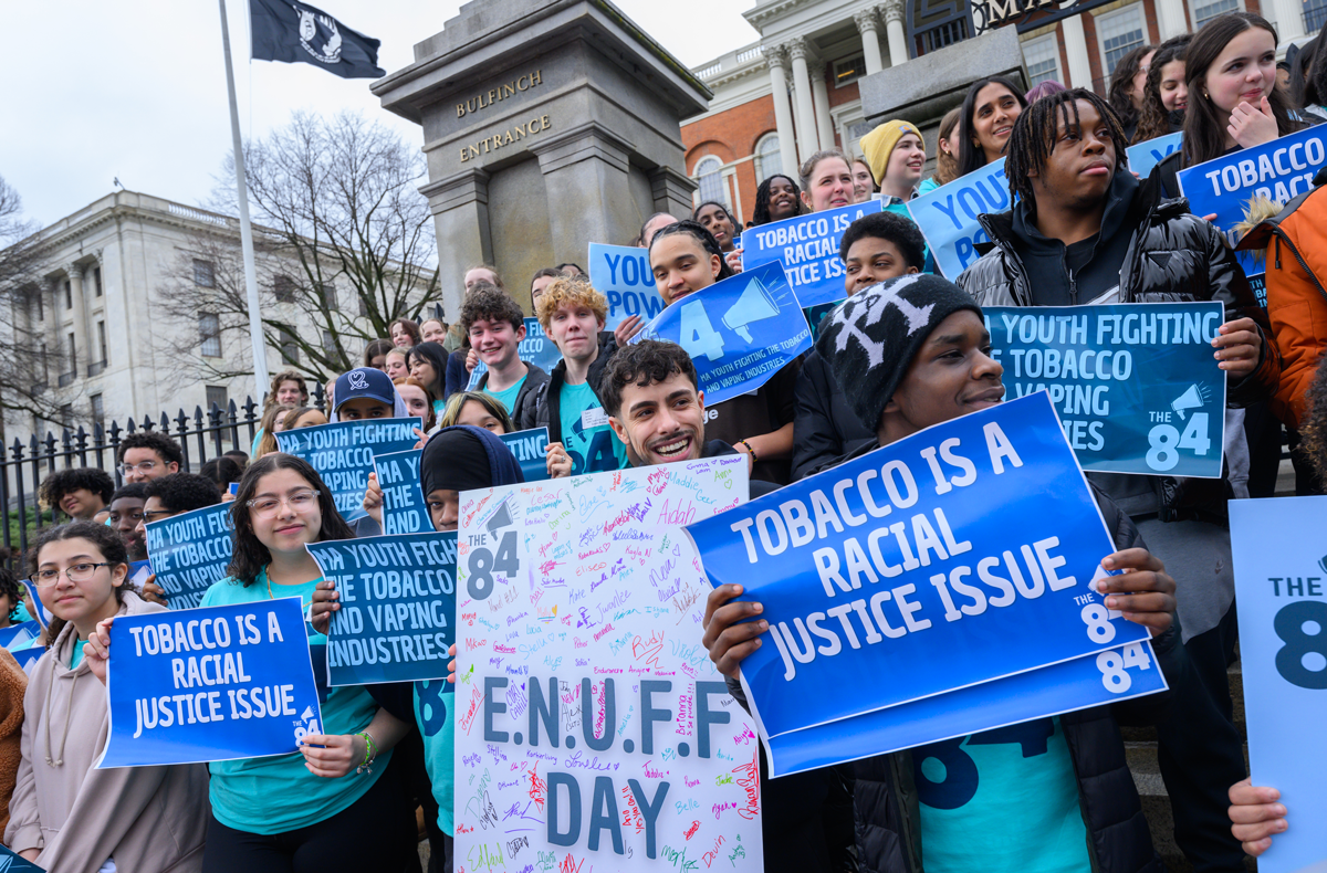 Group of students at ENUFF day outside of the State house