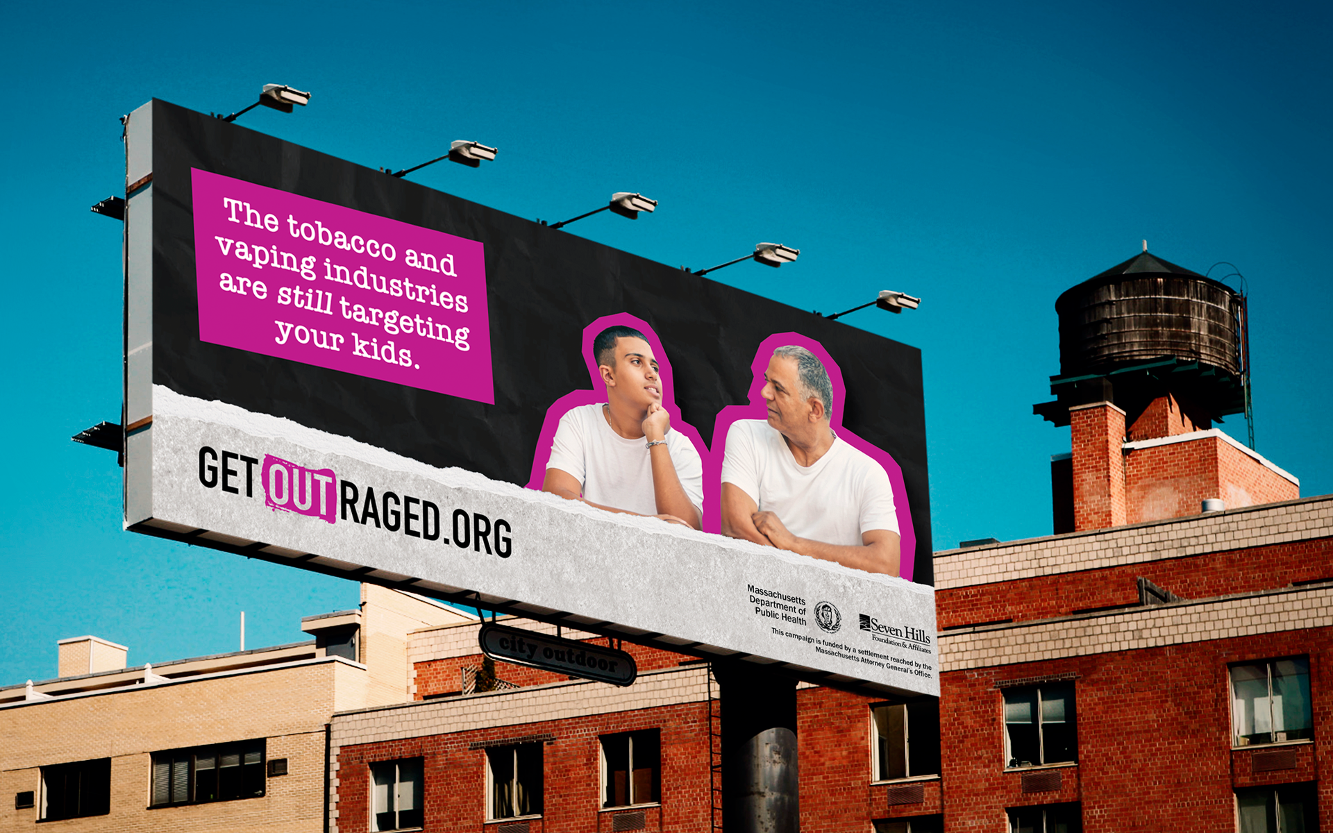 Get Outraged billboard "The tobacco and vaping industries are still targeting your kids.'