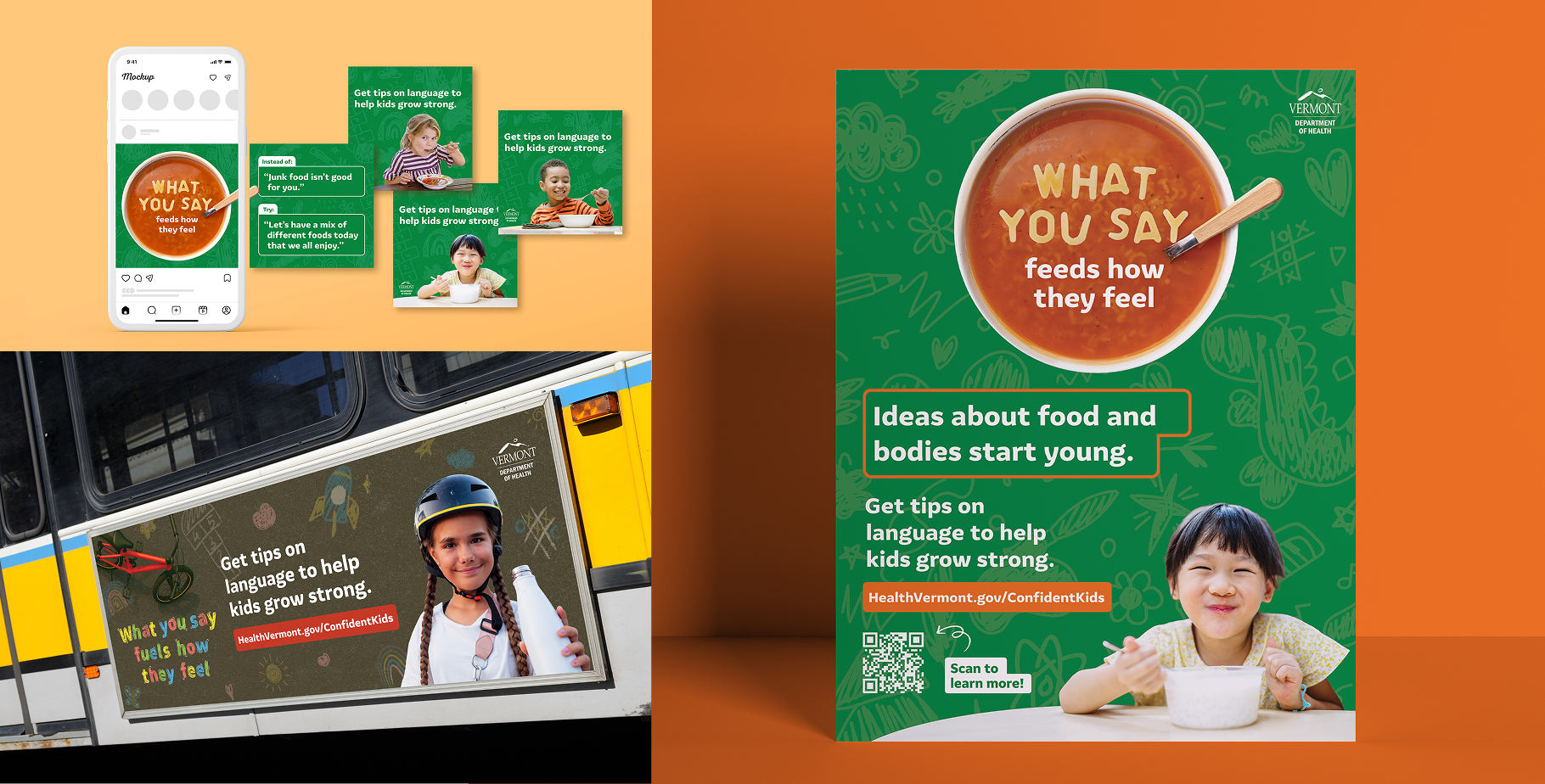 Group 82 Multiple assets: Social carousel, bus king ad, and flyer