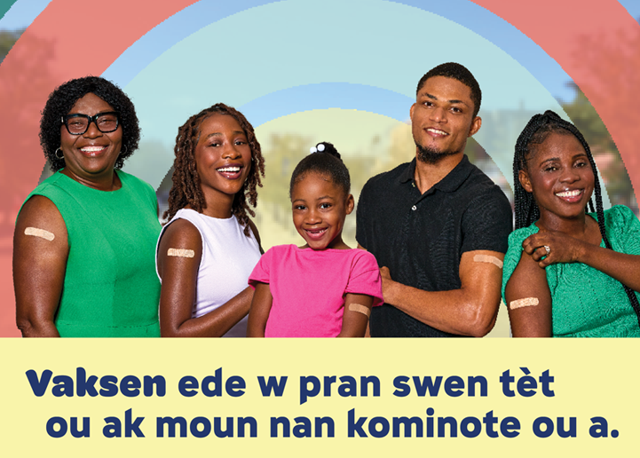 Preview of Vax Confidence campaigns – 5 haitian community members proudly showing off the bandaids from getting vaccinated